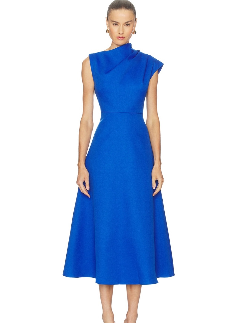 Elliatt Vibrant Cobalt Asymmetrical Neck Midi Dress